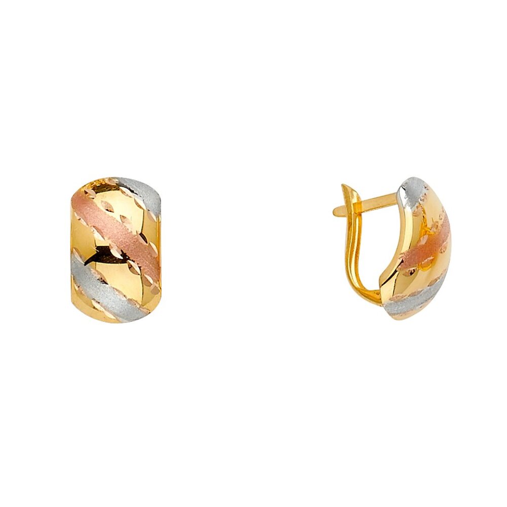 14KT Gold Three Toned Half Huggies Semi-Hoop Clip-On Earrings